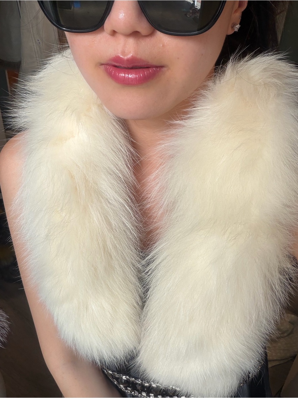 Vintage Ivory Fox Fur Collar Wrap Shawl Stole Soft Winter Scarf